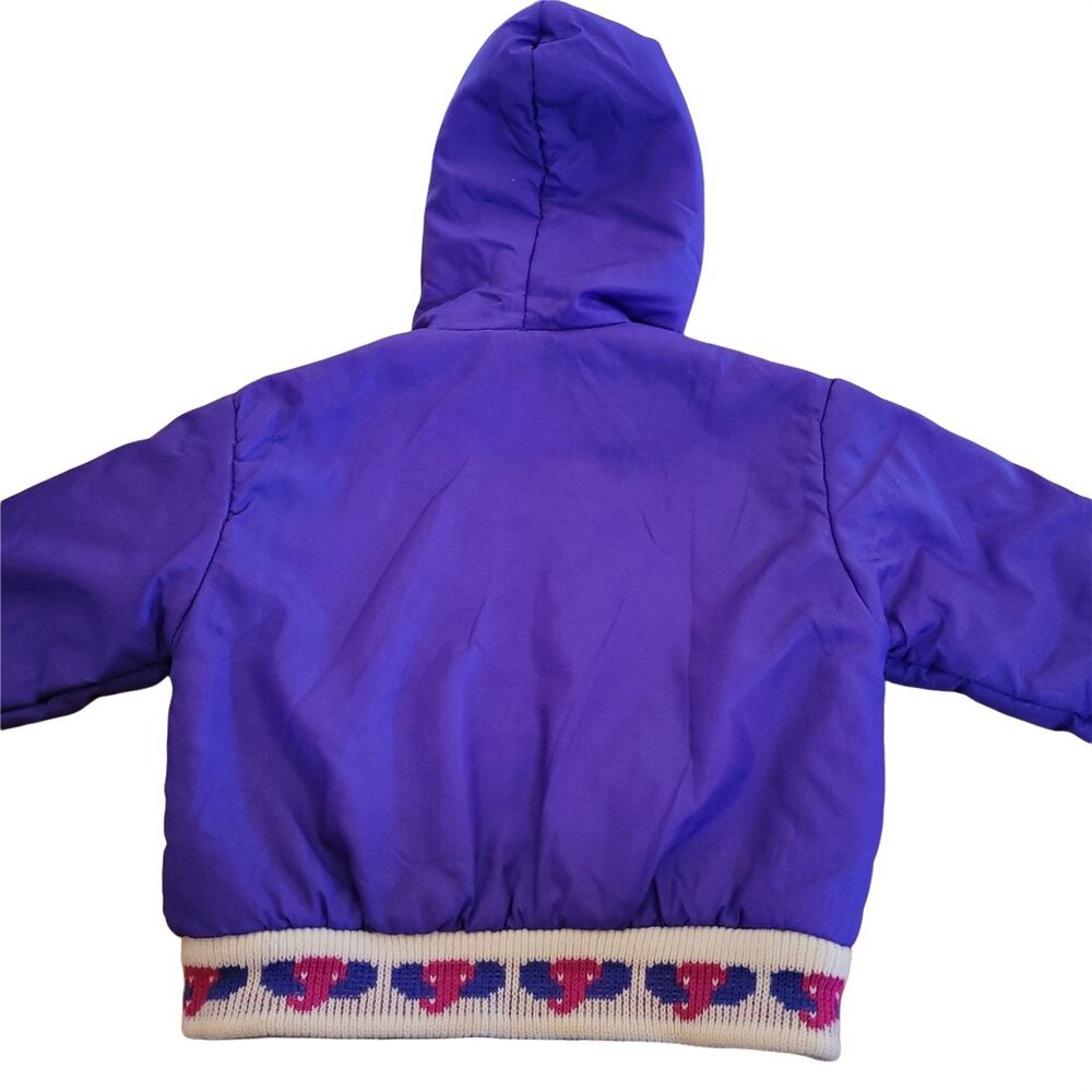 Vintage 1980s Kids 3T Hooded Jacket Purple Neon Green Hooded Giraffes Elephants. - Picture 2 of 13